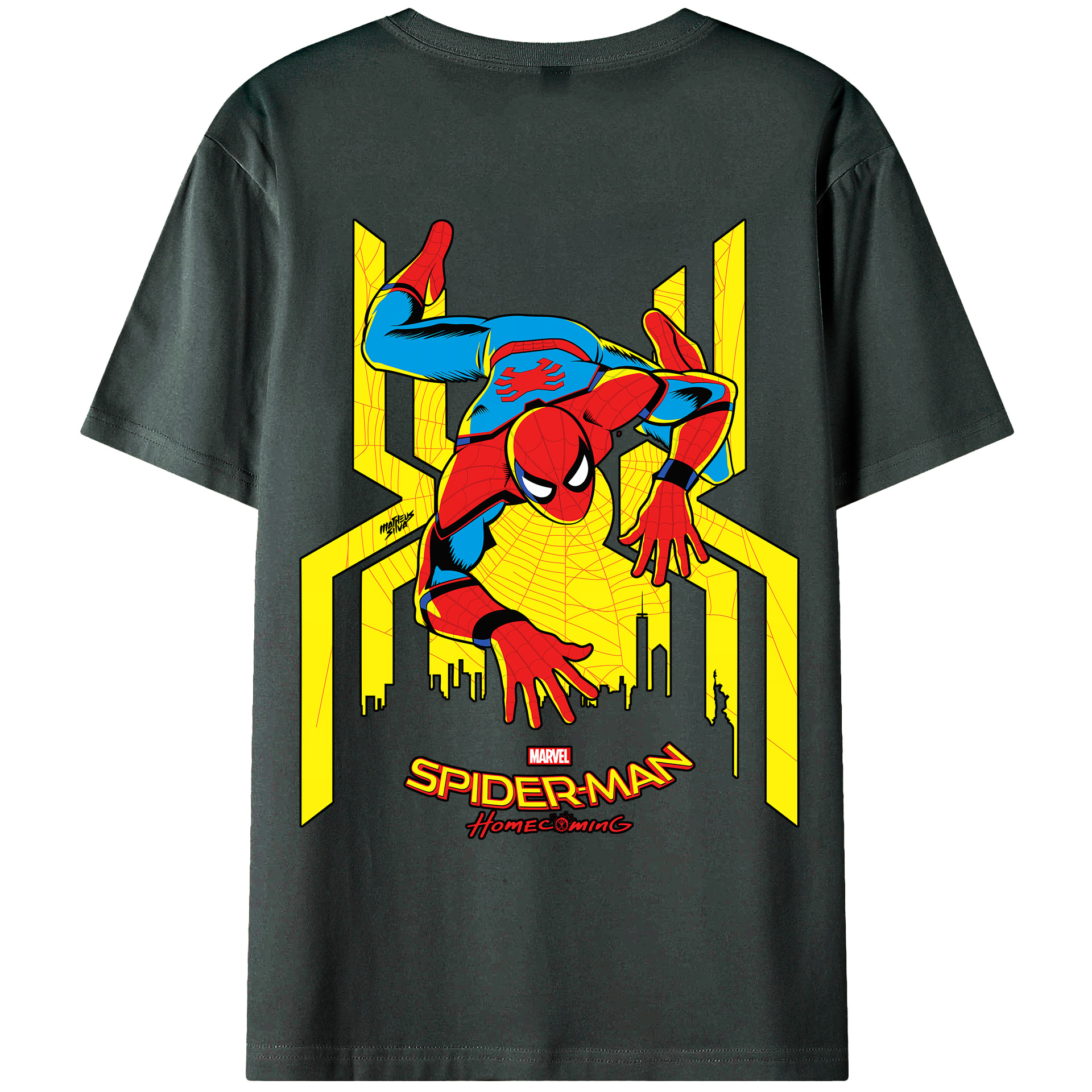 （画像用） Spider Man スパイダーマン 綿100％ メンズ半袖Tシャツ（バックプリント） 通気性